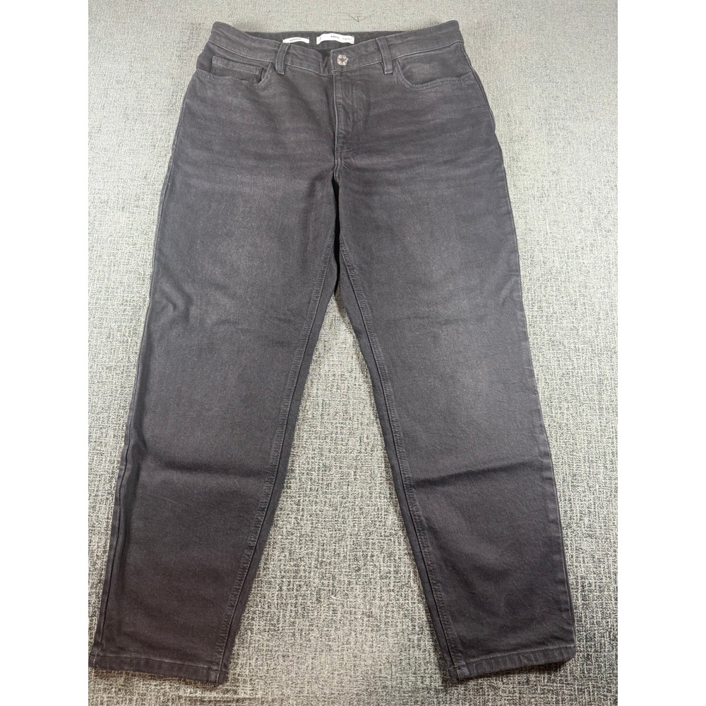Mango MNG Newmom Jeans Womens 12 Black High Waist Tapered Leg Denim